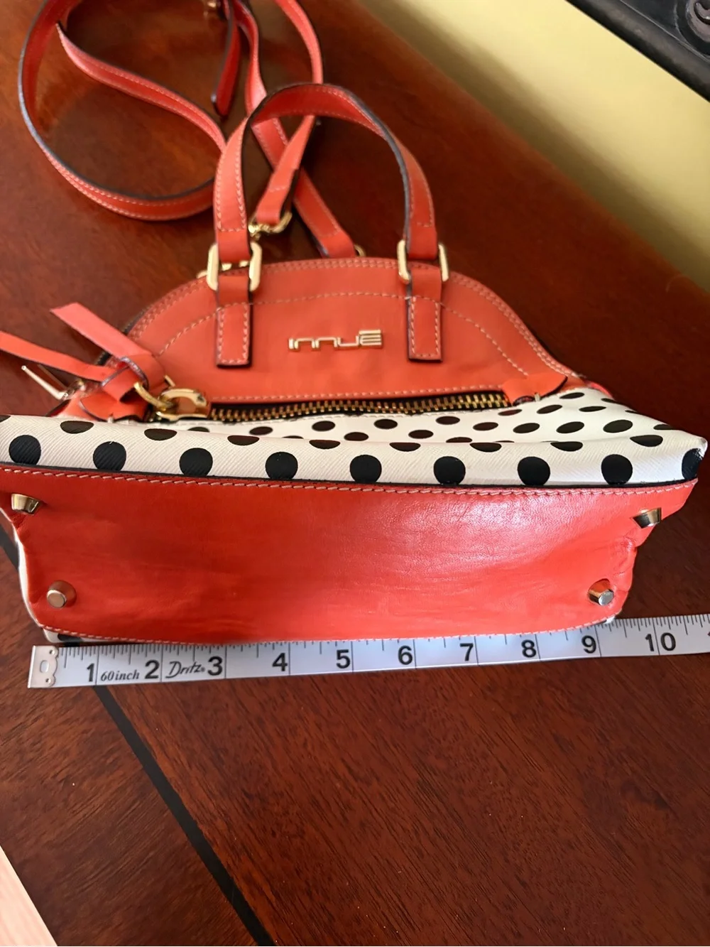 Innue Beautiful Italian Leather Coral Polka Dot Mini Crossbody Bag